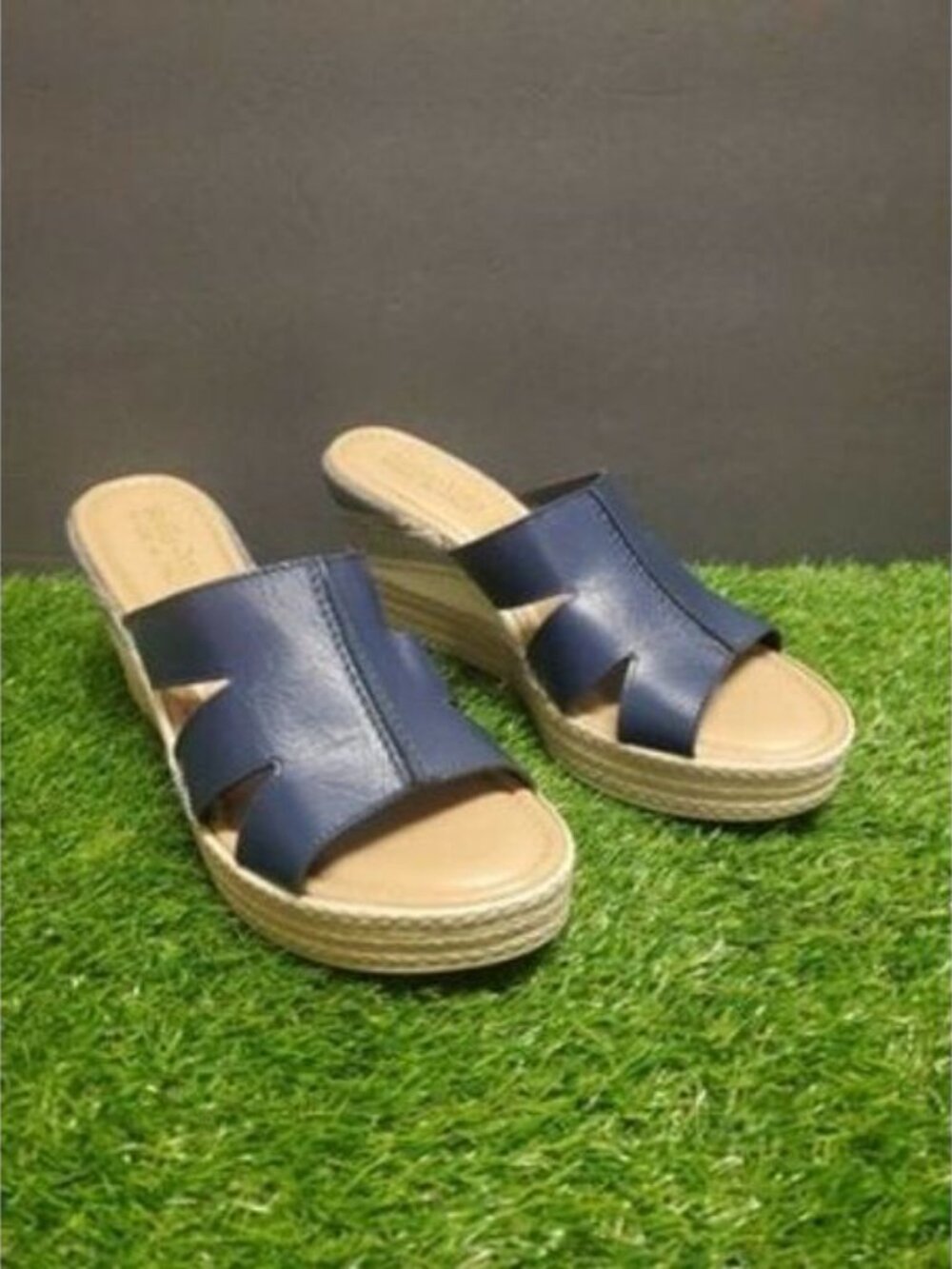 Bella Vita Strappy Wedge Navy Blue Leather Sandals Women's Shoes Size US 9.5